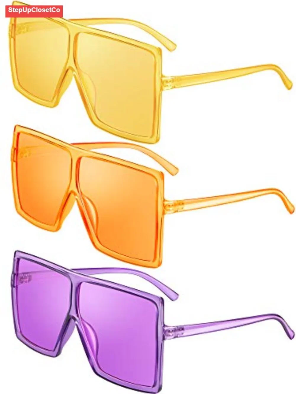 3 Pack Oversized Square Sunglasses Flat Top Fashion Shades